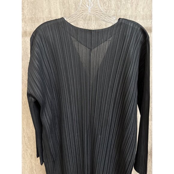 Pleats Please Issey Miyake Black Long-Sleeve Button-Front Pleated Dress Womens S - Picture 6 of 7